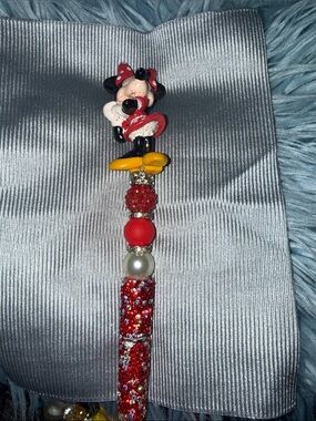 Red Beaded Character Top Glitter Pen with Yellow Accent